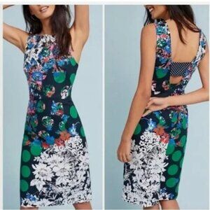 Anthropologie Maeve Vanda Floral Polka Dot Shift Dress Size 2 Multicolor